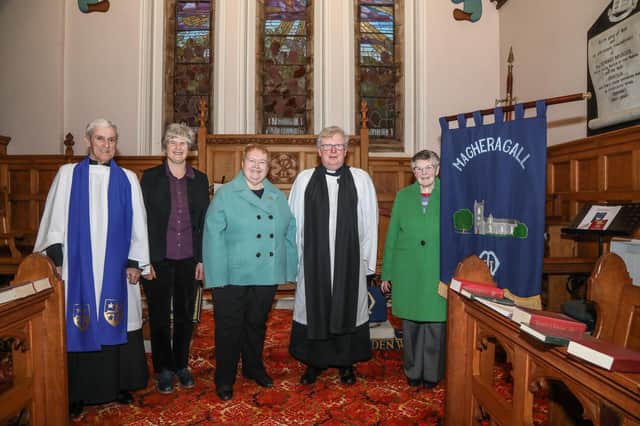 John Williams, Lay Reader Magheragall, Bronwen Dark, Magheragall Branch Leader, Sally Cotter, President of The Mothers Union, Rev. Nicholas Dark, Rector of Magheragall Parish & Doreen Lindsey, Magheragall MU. Pic by Norman Briggs, rnbphotographyni