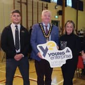 Mayor of Causeway Coast and Glens, Councillor Steven Callaghan alongside Luke Smyth from Browns Funeral Directors Limavady, Donna McLaughlin from The Corner Bar and Market Yard Restaurant Limavady, Joanne McLaughlin from the Business Development Team at Causeway Coast and Glens Borough Council and Sharon Barrett the NW Area Manager.