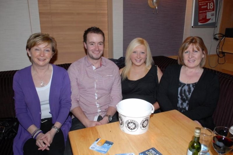 In the Olderfleet Bar in 2010 for the St John Ambulance quiz are Irene Shannon, David Armour, Tricia Hill and Lynda Hill.
