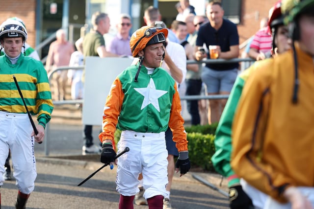Frankie Dettori arrives for his first appearance at Down Royal Racecourse on Friday evening.