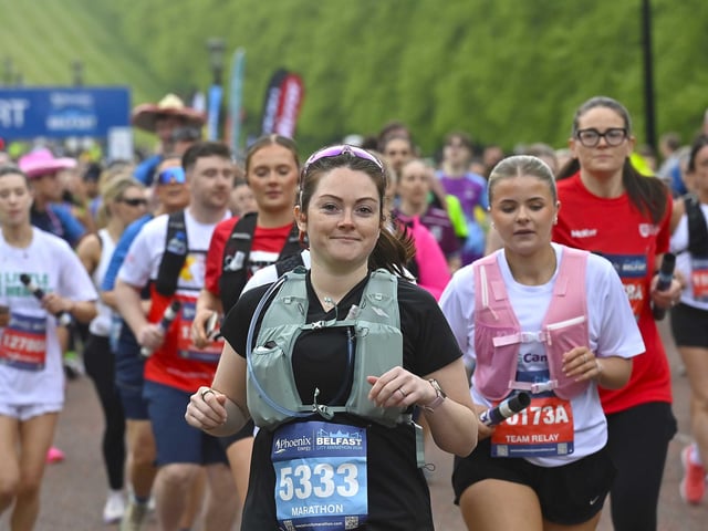 Enjoying the atmosphere of the annual Belfast City Marathon.