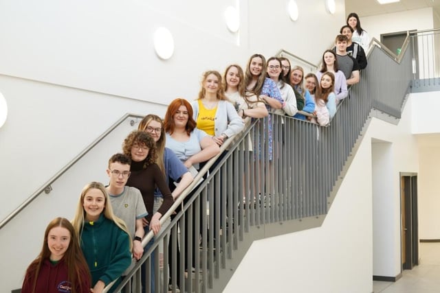 Lismore College high achievers at GCSE level on the stairway to success.