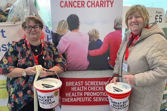 Frances Robinson from Carrickfergus Action Cancer Community Fundraising Group (right) with a volunteer.  The charity is seeking further volunteers to help with the collection in Carrick on August 5.  Photo: Leigh Robinson