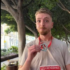 North coast DJ Luke McIlreavey pictured after completing the Malaga Marathon in aid of the Northlands Centre.