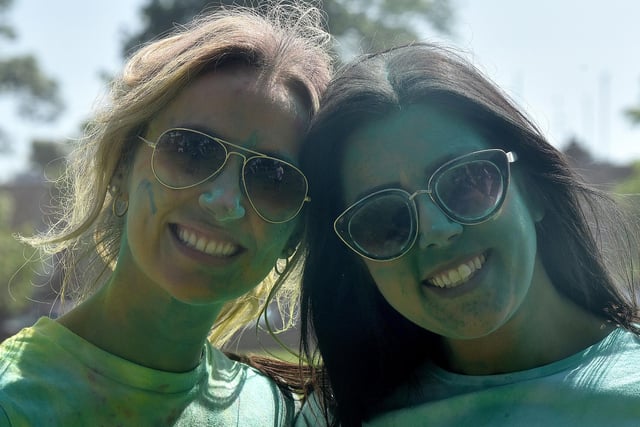 The two Hannahs - Ballyoran Primary School teachers, Hannah Abraham, left, and Hannah McConville pictured at the school charity colour run on Thursday. PT21-213.