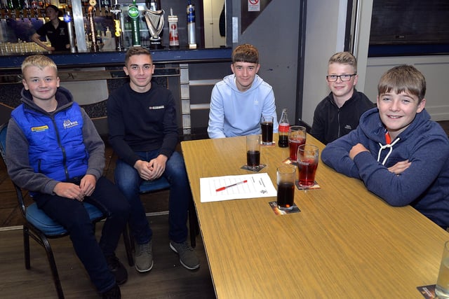 Lining out for the Portadown College rugby teams table quiz in aid of Macmillan Cancer Support are from left, Tom Hewitt, Isaac Moore, Brn McCurney, Charlie Rodgers and Callum Doak. PT43-200.