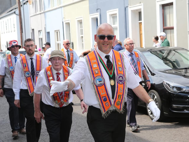 Ballymoney, Rasharkin, Cloughmills, Bushmills and Ballycastle were in attendance at the Twelfth demonstration in Ballymoney with a total of 43 Lodges and 22 bands.