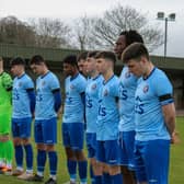 A minutes silence was observed at Tobermore Utd,  prior to the scoreless draw with Warrenpoint, in memory of Seamie McNulty, father of Academy players Shogy and Eoghan. Picture: Warrenpoint Town FC