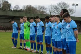A minutes silence was observed at Tobermore Utd,  prior to the scoreless draw with Warrenpoint, in memory of Seamie McNulty, father of Academy players Shogy and Eoghan. Picture: Warrenpoint Town FC