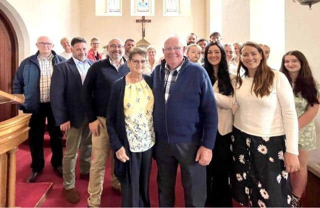 Peter and Cathy McCurdy confirm their wedding vows on Rathlin Island with family and friends.  Picture: McAuley Multimedia