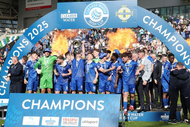 Jubilant scenes at the National Stadium for Irish Cup winners Dungannon Swifts. Picture : Jonathan Porter / PressEye