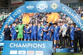 Jubilant scenes at the National Stadium for Irish Cup winners Dungannon Swifts. Picture : Jonathan Porter / PressEye
