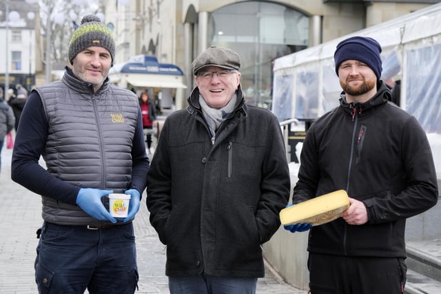 Alderman Allan Ewart with traders, 'Wild Child Foods' and 'Tom & Ollie' at the recent Spring Farmers Market in Lisburn