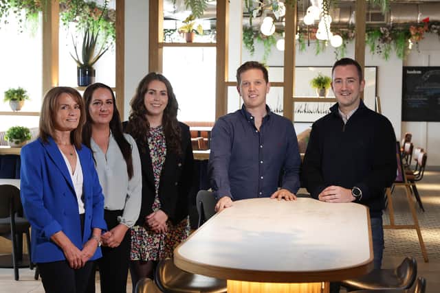 Pictured with Haslem Group Director, Nicky McCollum and Director of Hospitality, Niall Burns are newly appointed head office employees Helen Devlin, Group Financial Controller Sales Manager, Caroline Curran and Marketing Manager, Victoria Ward. Photo by  William Cherry  / Press Eye