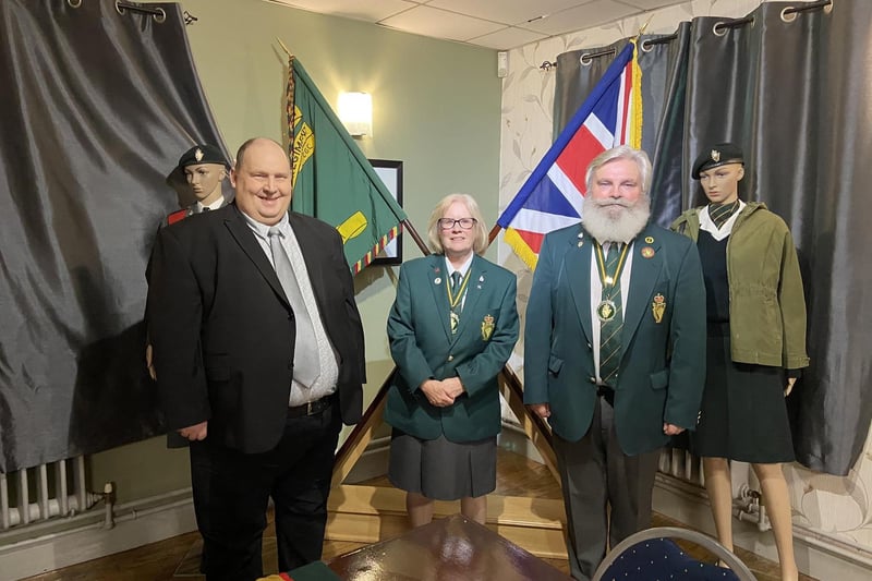 Attending the King's Coronation dinner at Larne Branch UDR CGC Association Dinner was Councillor Gregg McKeen (left) with the President, Patricia Bresland and Chairman Norman Gray. Picture: Larne UDR Association