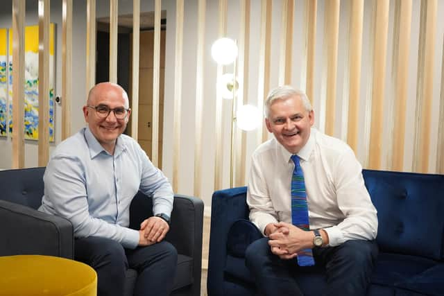 Pictured are David Blevins of Sky News with author and BBC broadcaster Stephen Walker who will be in conversation at The Craic Theatre in Coalisland on Thursday night, November 16.