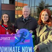 Lord Mayor Cllr Sarah Duffy officially launches the Senior Sports Awards with chair of the ABC Sports Forum, Cathal O’Neill and Carolyn Brady, Partner at Rider, Levett, Bucknall (headline sponsor).
