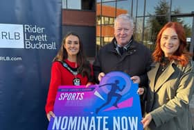 Lord Mayor Cllr Sarah Duffy officially launches the Senior Sports Awards with chair of the ABC Sports Forum, Cathal O’Neill and Carolyn Brady, Partner at Rider, Levett, Bucknall (headline sponsor).