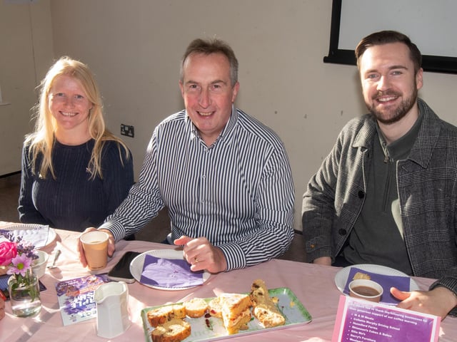 Pictured at the coffee morning are from left, Heather Kimber, Lavelle McIlwrath, Deputy Lord Mayor, ABC Council, and Councillor Kyle Moutray.