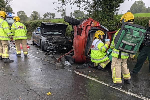Emergency services at the scene of a 3 vehicle collision at Markethill Road, Tandragee on Thursday October 8, 2026