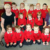 Ballymacward Primary one Teachers Mrs McRory and Miss Devlin with Classroom Assistant Mrs McCall in 2010