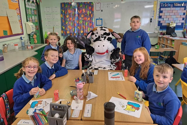 Kilmoyle Primary School P3 and P4 classes along with Shane the Cow