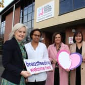 (L - R) Heather McKee, Director of Strategic Planning, Quality & Support, SERC; Rochelle Mcauley, adult returner on the Access Level 3 Diploma in Foundation Studies; Carrie Crossan, Health and Wellbeing Improvement Officer for Public Health Agency; and Jacqui Henning, Breastfeeding Project Lead, South Eastern Health and Social Care Trust.