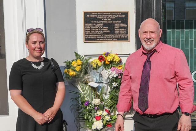 Elea Evans and her Father Mark Winkler, Mr Winkler's Brother Michael was Killed in the Bombing in 1988, this is the first time Mark has made the trip to Lisburn. Pic Credit: Norman Briggs, rnbphotographyni