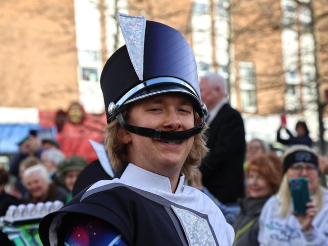 Clover High School Marching Band on parade in Larne.