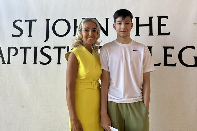 St John the Baptist's College pupil Shea Edgar pictured with Principal Mrs Noella Murray. Shea received 7A’s, 2Bs and 1C*.