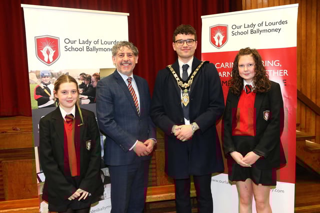 Mayor of Causeway Coast and Glens, Councillor Ciarán McQuillan, visited Our Lady of Lourdes in Ballymoney to discuss issues such as citizenship, leadership in the community and how young people can get involved in local politics.