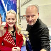 Aaron Kavanagh, Johanna Johnston and Peter Corry MBE at a rehearsal for the ‘The Showman is Coming' ahead of the Newtownabbey performance.