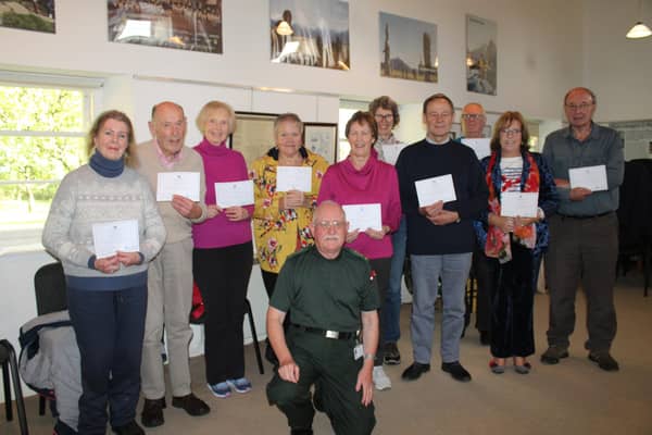 From left, Frances Mulley, Fullerton and Maureen Jelly, Olive Campbell,  Yvonne and Freddie Hall,  Mary Madden and Rodney Magowan with Dr Ethel White and John Davidson behind them.