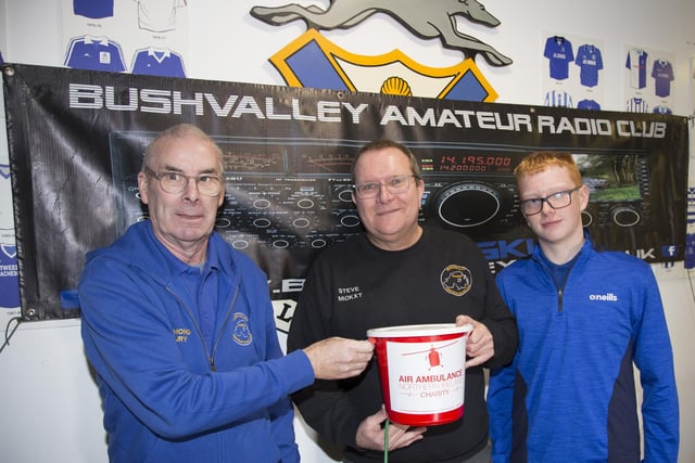 Redmond Getty, Steve Gore and Rory Colhoun pictured at the Bushvalley Amateur Radio Club annual rally held in Limavady FC to raise funds for the  Air Ambulance NI