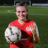 Hat-trick hero Erin Montgomery had a memorable debut for Larne. Photo by: Jamie Brennan