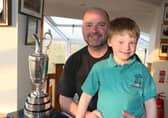 Steven and Orin Canavan pictured during the visit of the Open Claret Jug to Bushfoot Golf Club.
