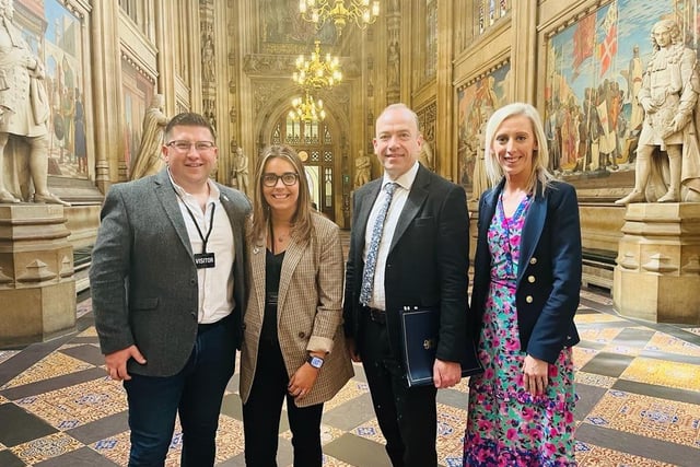 David and Sara Watson with Secretary of State, Chris Heaton-Harris, and MP Carla Lockhart.