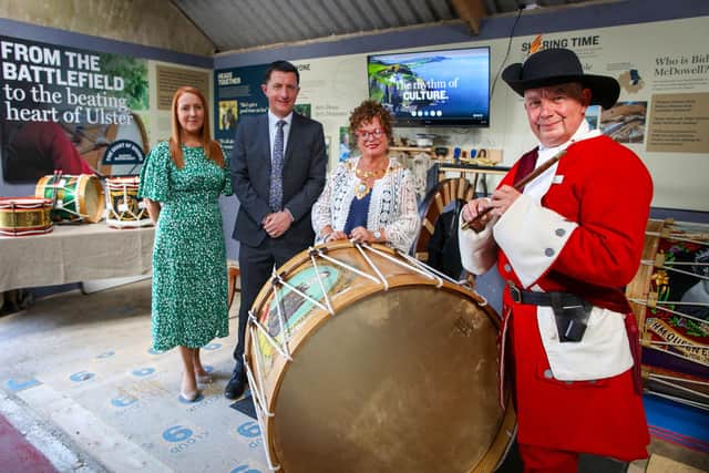 Highlighting  Bellahill Culture & Cuisine are: Laura Cowan, MEA strategic tourism and regeneration manager; the Mayor, Alderman Gerardine Mulvenna; David Roberts, director of strategic development at Tourism NI and Billy Thompson, Bellahill Culture & Cuisine.  Photo submitted by Mid and East Antrim Council.