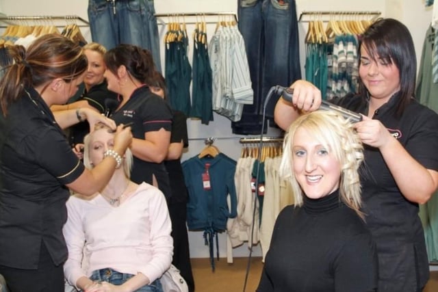 Staff from O2 Hair and Beauty, Cookstown, gave a demonstration during the Girls' Night Out at the DV8 Cookstown Store in 2006