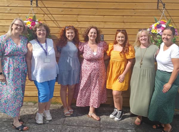 Staff members mark the opening of the garden. L-R: Jennifer Bingham, Annette McCann. Lucy Stephenson, Cathy Lyness, Sara Mc Coo, Denise Larmour and Niamh Mc Quillan.