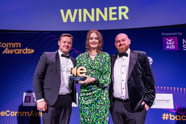 Bathshack’s Marketing and eCommerce Manager, Lorraine Kelly pictured with Head of Operations at Bathshack, Connor Dunlop, (right) as they accept the company’s eCommerce In-house Team of the Year Award at the recent Irish eCommerce Awards 2023. Credit Bathshack