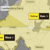 The Met Office has issued two weather warnings for Northern Ireland on Saturday. Image: Met Office