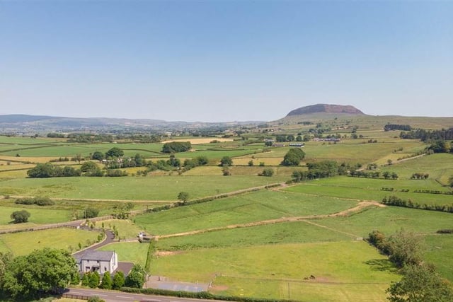 Aerial view of the property with Slemish in the distance.
