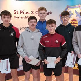 Lining up for the camera - TOP GCSE students from St. Pius College, Magherafelt.