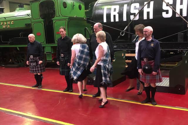 Members of the Royal Scottish Country Dancing Society during a visit to Whitehead in October last year. Photo submitted by Whitehead Railway Museum.