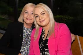 Alison McGoldrick, left, and Niamh Connolly ready to boogie at the Natalie McNally charity Golden Oldies night. LM22-209.