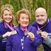 At the launch of the 2024 NI Hospice Celebration Walks are Miss Northern Ireland Kaitlyn Clarke; Olivia Nash, vice president and Leo Donaghy, fundraising executive, both NI Hospice. Photo by Simon Graham