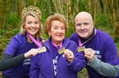 At the launch of the 2024 NI Hospice Celebration Walks are Miss Northern Ireland Kaitlyn Clarke; Olivia Nash, vice president and Leo Donaghy, fundraising executive, both NI Hospice. Photo by Simon Graham