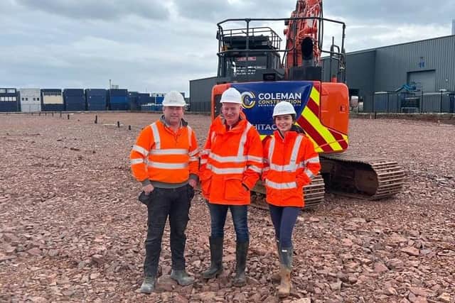 Pictured at the new development at Kilcronagh industrial estate are Paddy Smyth – Site Foreman, Connal Kelly – Contracts Manager, Tara Coleman – Contracts Administrator.