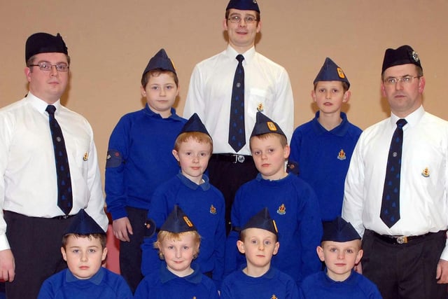 Tobermore Boys Brigade junior section with leaders Gareth Campbell, David Thompson and Ian Henderson pictured at their annual display in 2007.